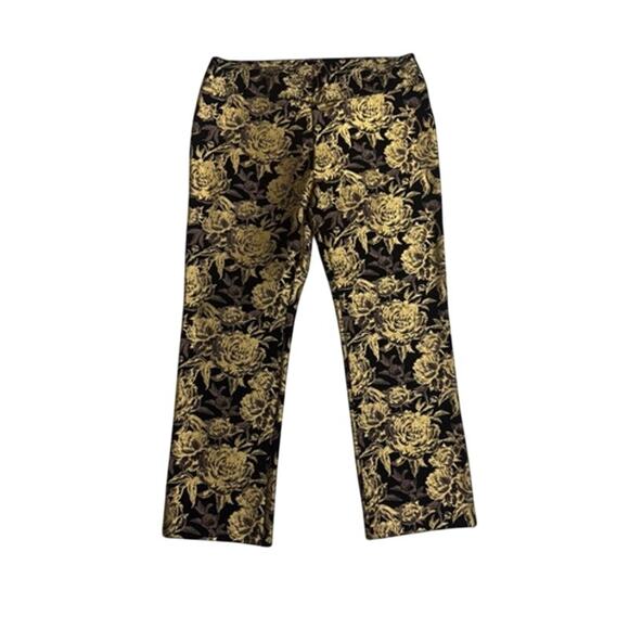 Soft Surroundings XL Black Gold Floral Brocade Pants Slim Ankle Evening - Picture 1 of 3